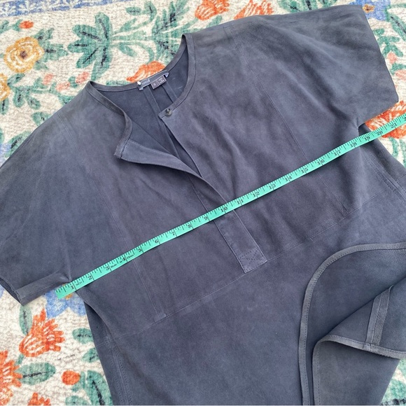 Vince Suede Leather Short Sleeve Top Blouse Gray Size Small - Picture 5 of 8